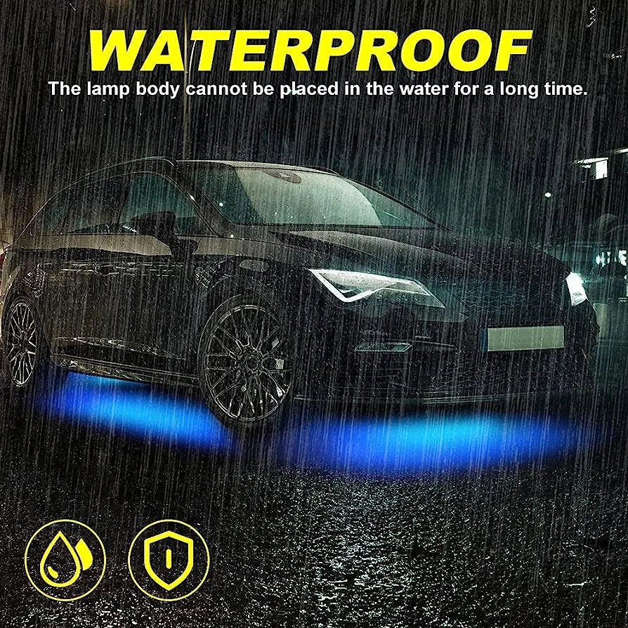 4pcs LED Strip Light Kits Automobile Chassis Lamp with APP Control RGB Multi-Color Atmosphere Underglow Lights, 12V Waterproof LED Chassis Atmosphere Lamp for All Cars.(4 Light Bars)