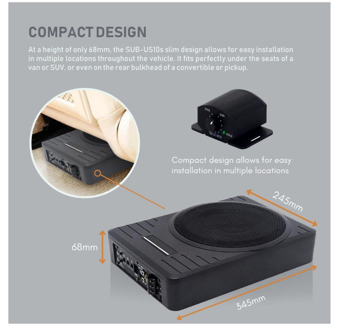 Recoil SL1710 10” (250mm) Under Seat Amplified Car Subwoofer – Sound Master