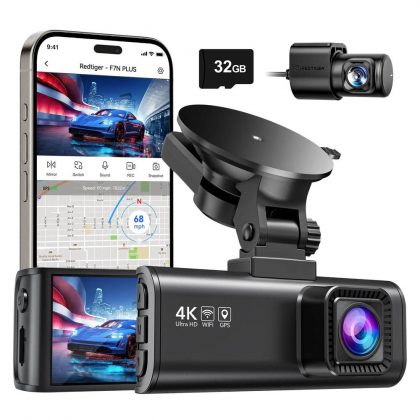 REDTIGER F7NP Dash Cam Front Rear, 4K/2.5K Full HD Dash Camera for Cars, Included 32GB Card, Built-in Wi-Fi GPS, 3.16” IPS Screen, Night Vision, 170°Wide Angle, WDR, 24H Parking Mode